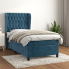 Cama box spring con colchón terciopelo azul oscuro 90x200 cm 1
