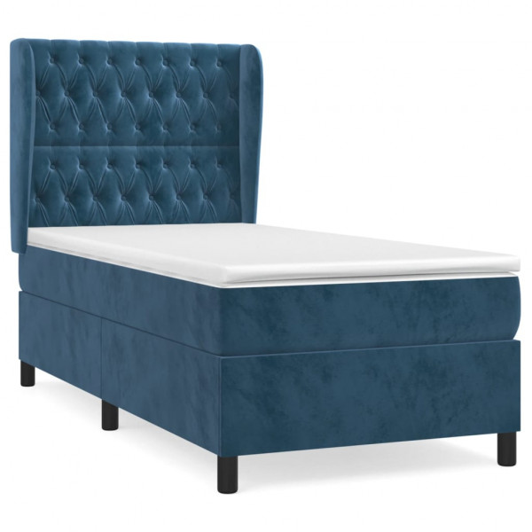 Cama box spring con colchón terciopelo azul oscuro 90x200 cm M 2