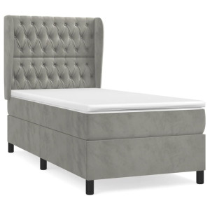Cama box spring con colchón terciopelo gris claro 100x200 cm H