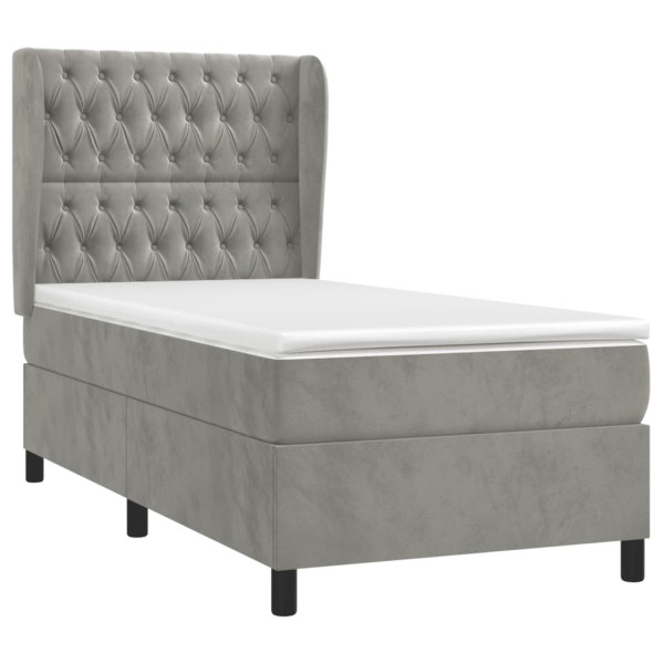 Cama box spring con colchón terciopelo gris claro 100x200 cm M 3