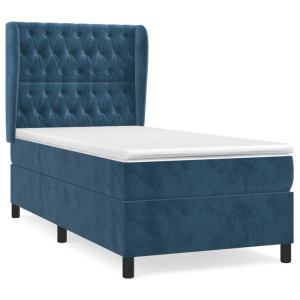 Cama box spring con colchón terciopelo azul oscuro 100x200 cm H