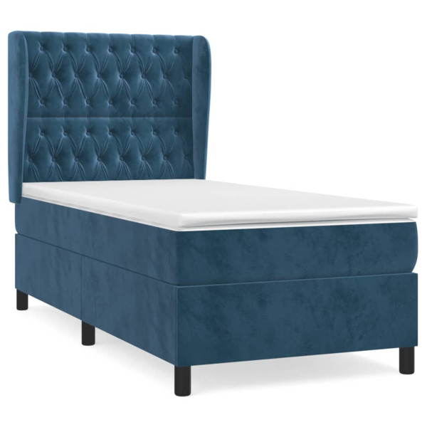Cama com molas/colchão 100x200 cm veludo azul-escuro M 2
