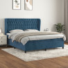 Cama box spring con colchón terciopelo azul oscuro 160x200 cm 1