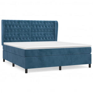 Cama box spring con colchón terciopelo azul oscuro 160x200 cm H