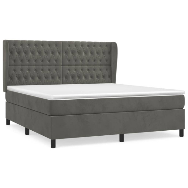 Cama box spring con colchón terciopelo gris oscuro 180x200 cm M 2