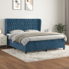 Cama box spring con colchón terciopelo azul oscuro 180x200 cm 1