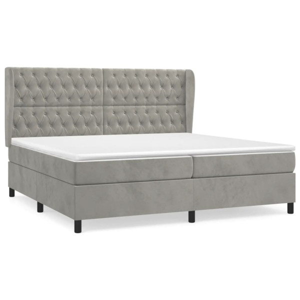 Cama box spring con colchón terciopelo gris claro 200x200 cm D
