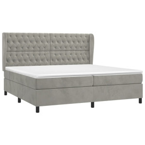 Cama box spring con colchón terciopelo gris claro 200x200 cm H