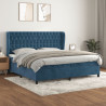 Cama box spring con colchón terciopelo azul oscuro 200x200 cm 1