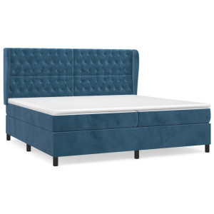 Cama box spring con colchón terciopelo azul oscuro 200x200 cm H