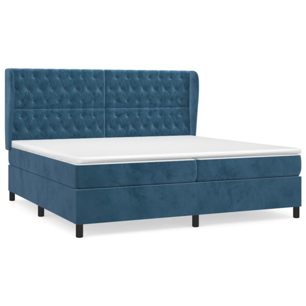 Cama box spring con colchón terciopelo azul oscuro 200x200 cm M 2