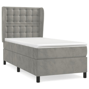 Cama box spring con colchón terciopelo gris claro 90x190 cm H