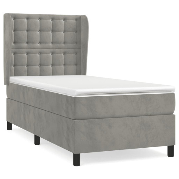 Cama com molas/colchão 90x200 cm veludo cinza-claro M 2