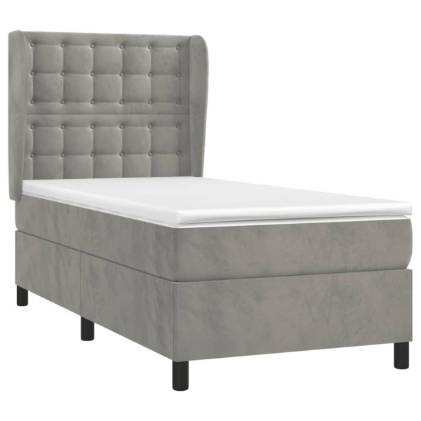 Cama box spring con colchón terciopelo gris claro 90x190 cm M 3