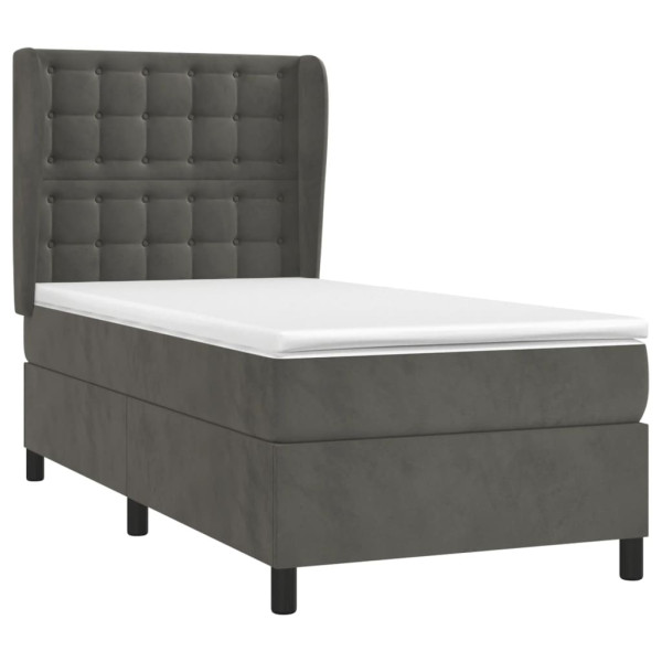 Cama box spring con colchón terciopelo gris oscuro 90x200 cm M 3