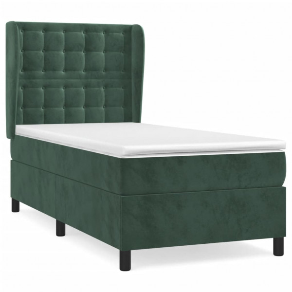 Cama box spring con colchón terciopelo verde oscuro 90x200 cm M 2