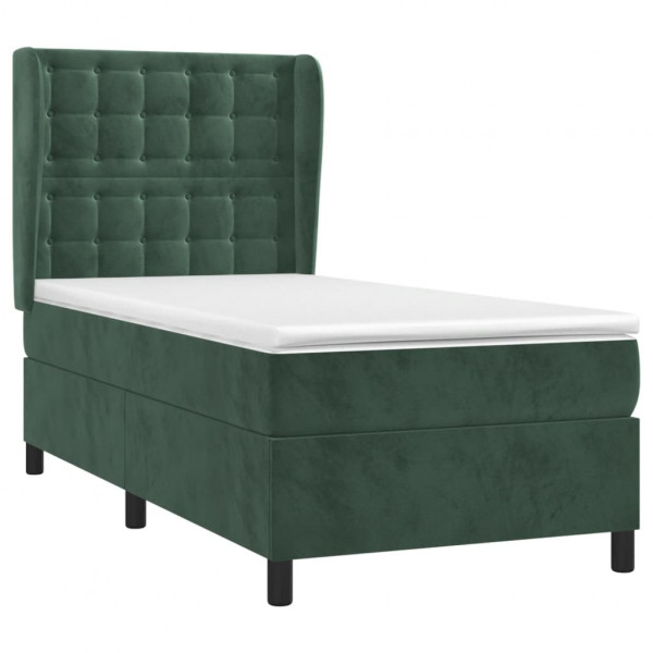 Cama com molas/colchão 90x200 cm veludo verde-escuro M 3