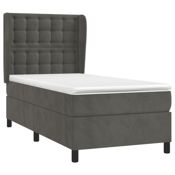 Cama box spring con colchón terciopelo gris oscuro 100x200 cm M 3