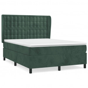 Cama box spring con colchón terciopelo verde oscuro 140x190 cm H