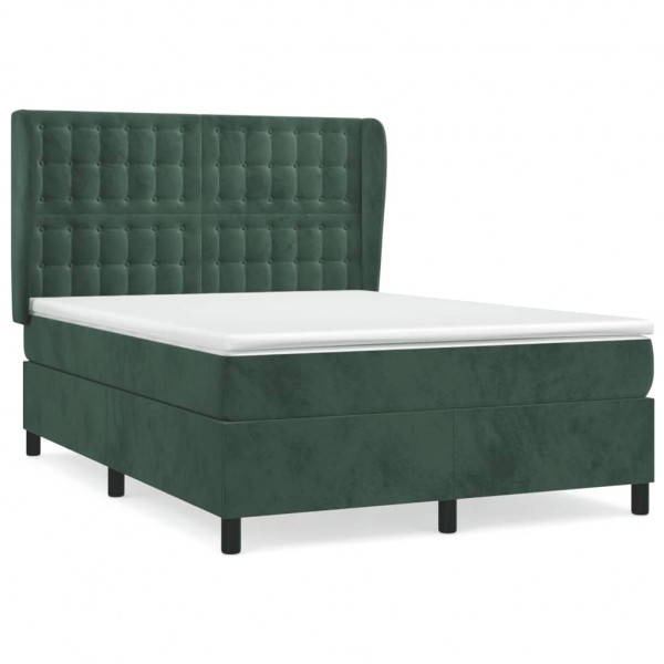 Cama box spring con colchón terciopelo verde oscuro 140x190 cm M 2