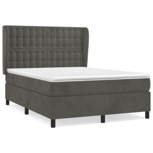 Cama box spring con colchón terciopelo gris oscuro 140x200 cm H