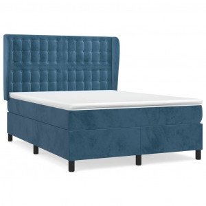 Cama box spring con colchón terciopelo azul oscuro 140x200 cm H
