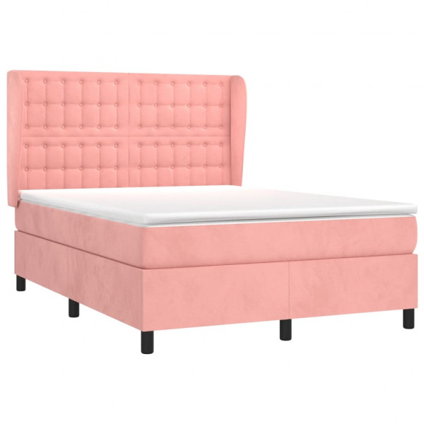 Cama box spring con colchón terciopelo rosa 140x200 cm M 3