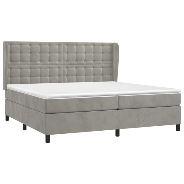 Cama box spring con colchón terciopelo gris claro 200x200 cm M 3