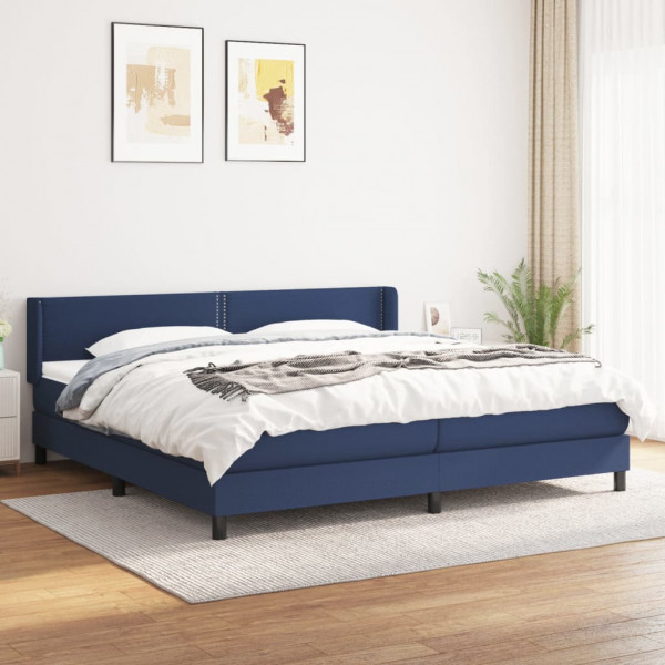 Cama box spring con colchón tela azul 200x200 cm D