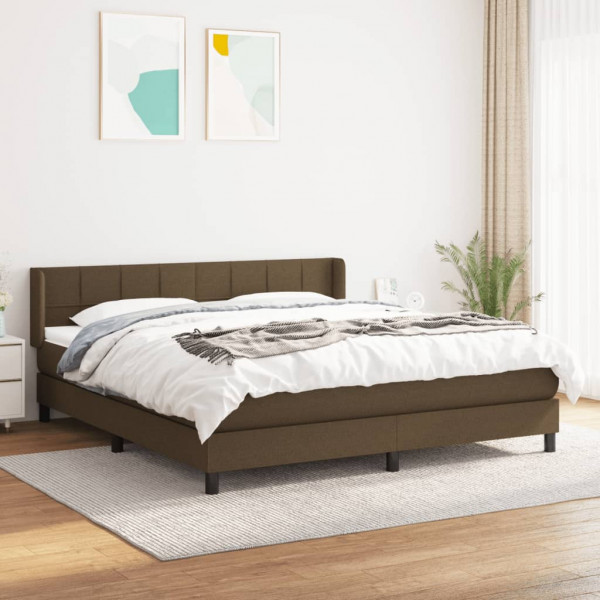 Cama box spring con colchón tela marrón oscuro 160x200 cm D