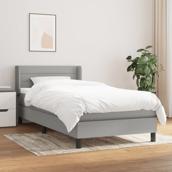 Cama box spring con colchón tela gris claro 100x200 cm D