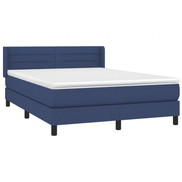Cama box spring con colchón tela azul 140x200 cm M 3