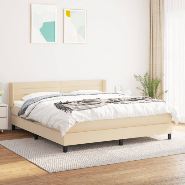 Cama box spring con colchón tela color crema 160x200 cm D