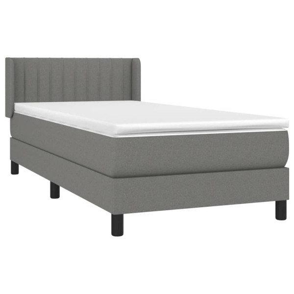 Cama box spring con colchón tela gris oscuro 100x200 cm M 3