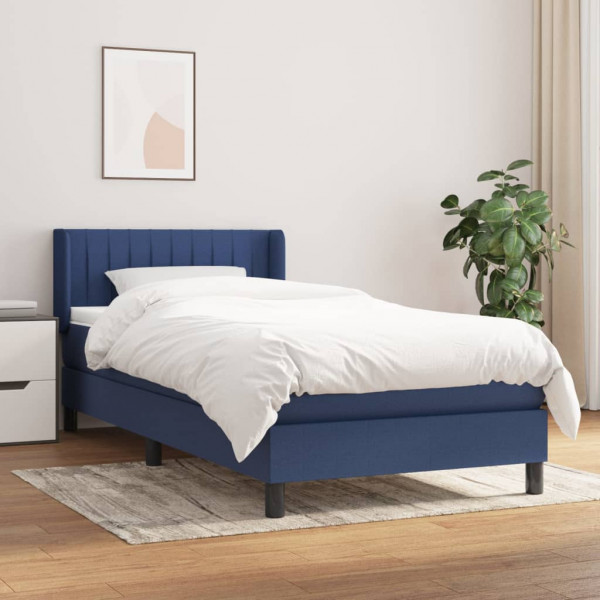 Cama box spring con colchón tela azul 100x200 cm D