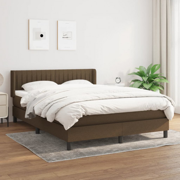Cama box spring con colchón tela marrón oscuro 140x200 cm D