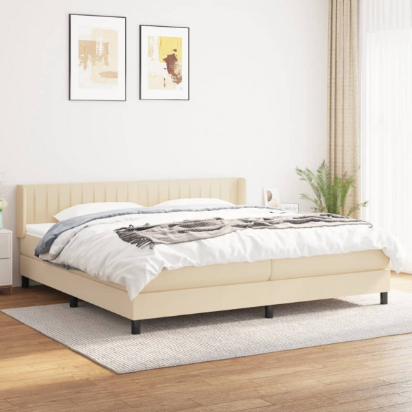 Cama box spring con colchón tela color crema 200x200 cm D