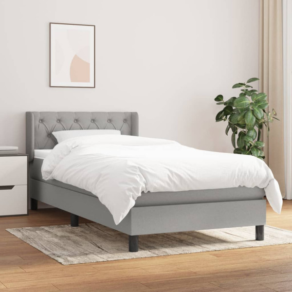 Cama box spring con colchón tela gris claro 80x200 cm D