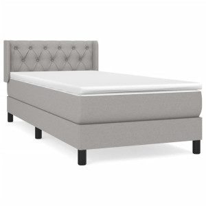 Cama box spring con colchón tela gris claro 80x200 cm H