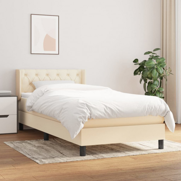 Cama box spring con colchón tela color crema 80x200 cm D