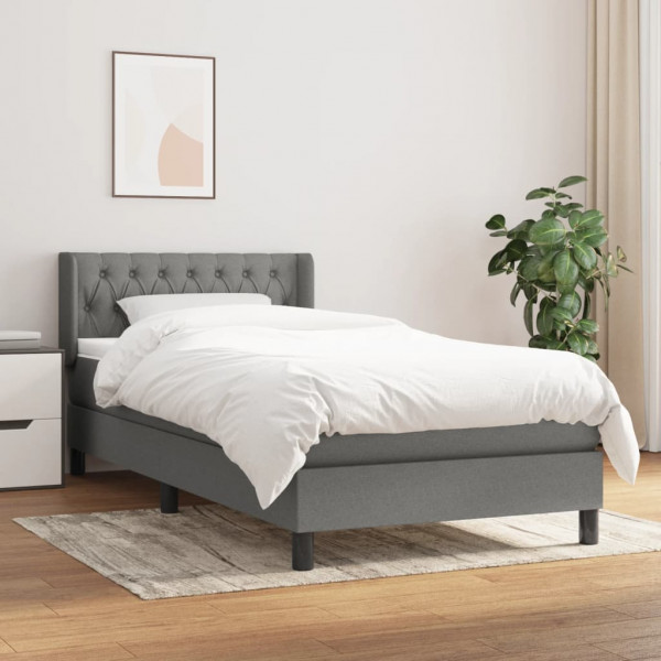Cama box spring con colchón tela gris oscuro 100x200 cm D