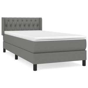 Cama box spring con colchón tela gris oscuro 100x200 cm H