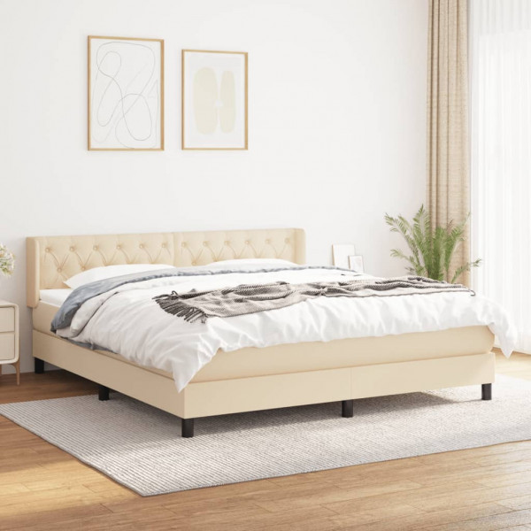 Cama box spring con colchón tela color crema 160x200 cm D