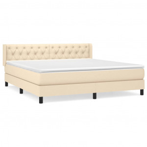 Cama box spring con colchón tela color crema 160x200 cm H