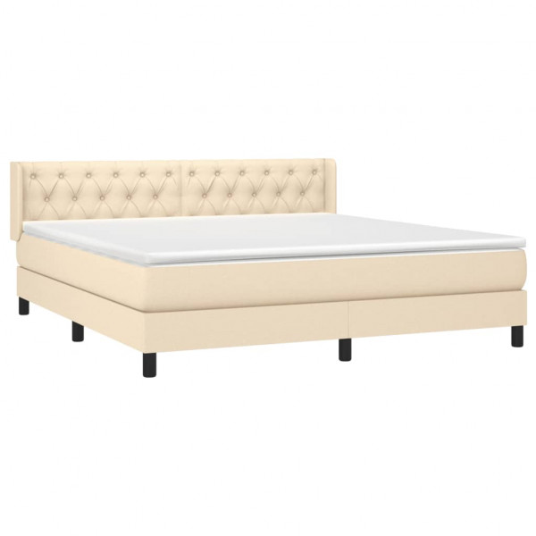 Cama box spring con colchón tela color crema 160x200 cm M 3