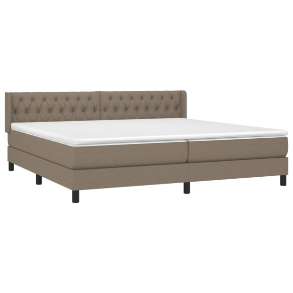 Cama box spring con colchón tela gris taupe 200x200 cm M 3
