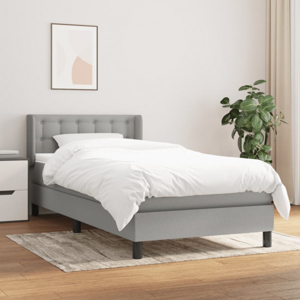 Cama box spring con colchón tela gris claro 90x200 cm D