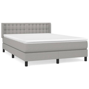 Cama box spring con colchón tela gris claro 140x190 cm H