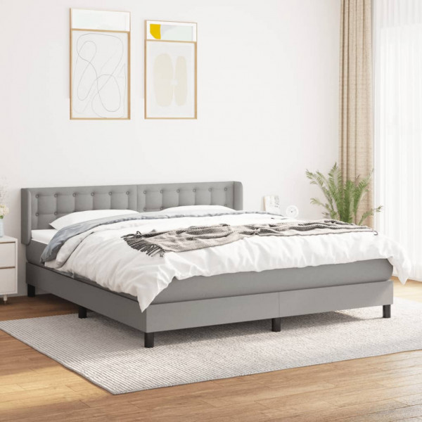 Cama box spring con colchón tela gris claro 160x200 cm D