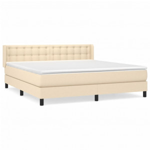 Cama box spring con colchón tela color crema 160x200 cm H